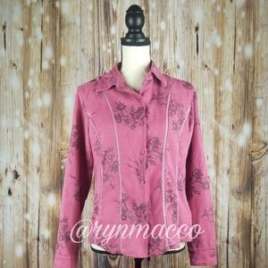 Sweet Basil | Pink Floral Button Down Long Sleeve